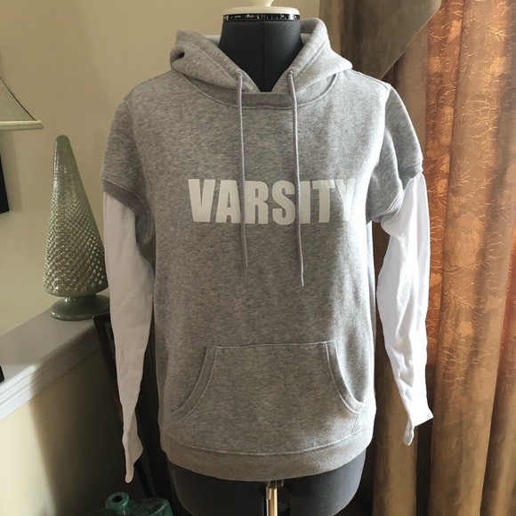 Fashion Bug Heather Grey Varsity Hoodie M - Picture 1 of 6